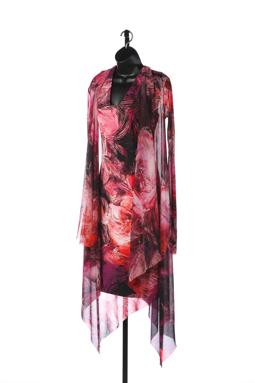 Fuzzi Pink & Fuchsia Abstract Floral Knee Length Dress (comes w cape)