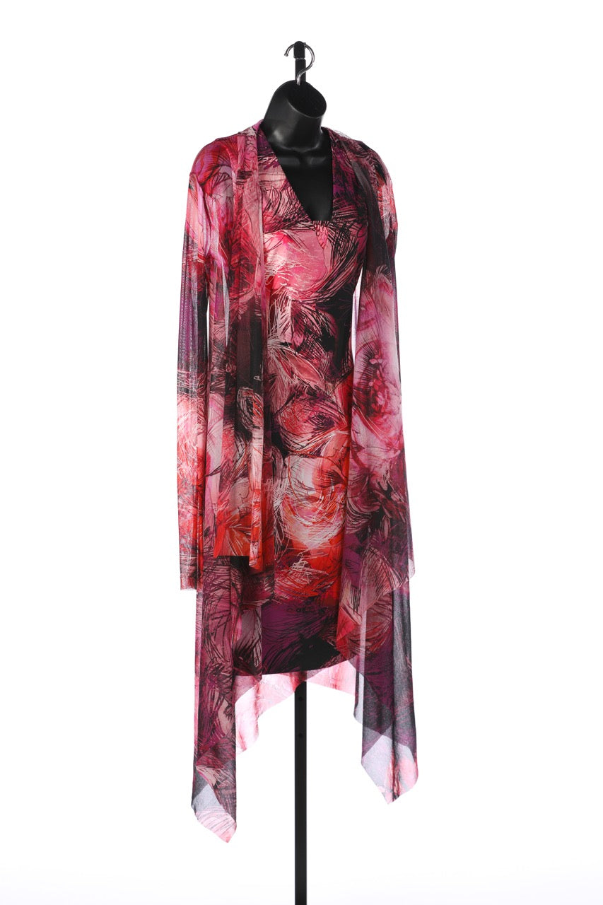 Fuzzi Pink & Fuchsia Abstract Floral Knee Length Dress (comes w cape)