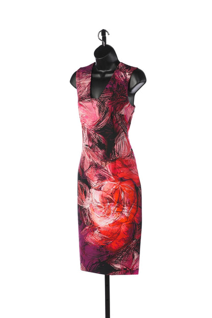 Fuzzi Pink & Fuchsia Abstract Floral Knee Length Dress (comes w cape)