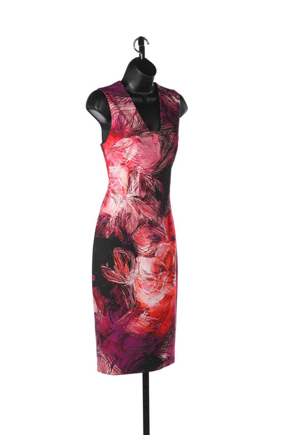 Fuzzi Pink & Fuchsia Abstract Floral Knee Length Dress (comes w cape)