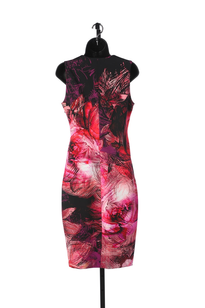 Fuzzi Pink & Fuchsia Abstract Floral Knee Length Dress (comes w cape)