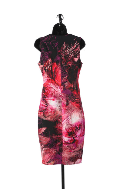 Fuzzi Pink & Fuchsia Abstract Floral Knee Length Dress (comes w cape)