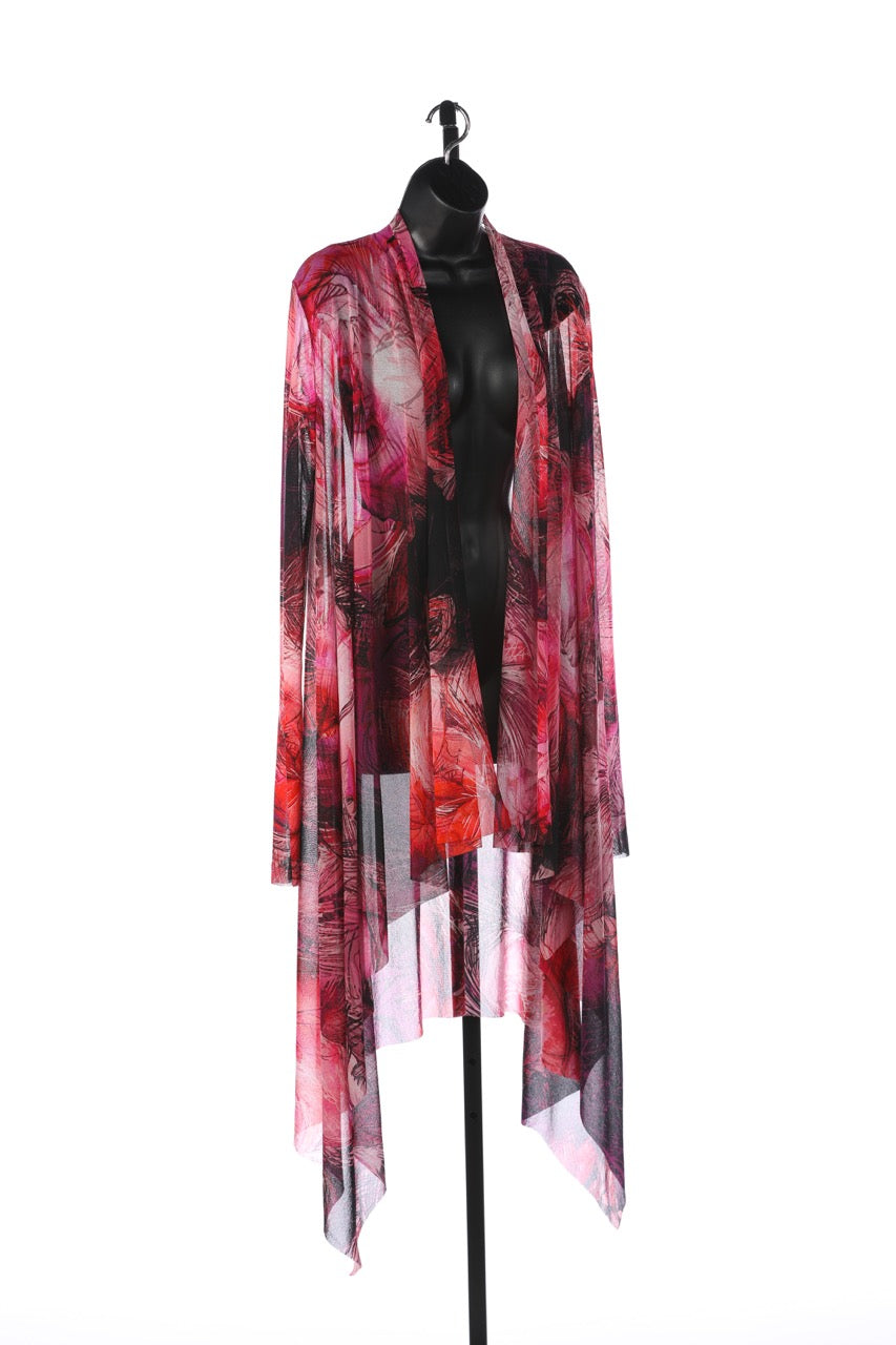 Fuzzi Pink & Fuchsia Abstract Floral Knee Length Long Sleeve Cape/Shawl (comes w dress)