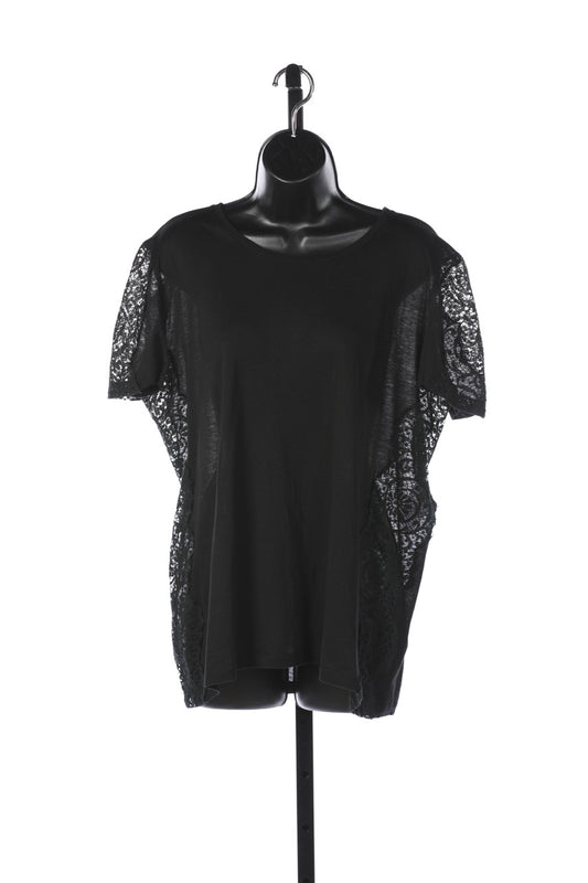 Stella McCartney Black Crew Neck Short Sleeve Top w Lace Detail