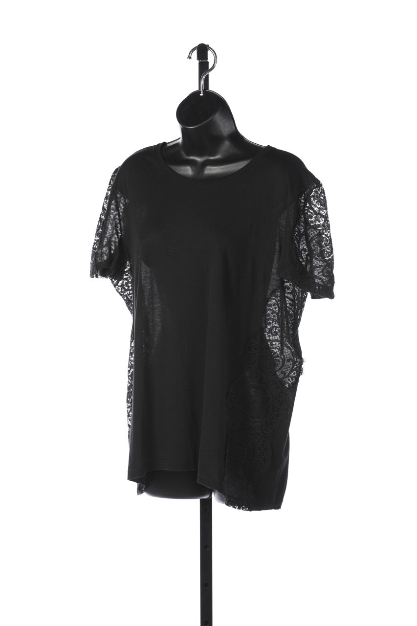 Stella McCartney Black Crew Neck Short Sleeve Top w Lace Detail