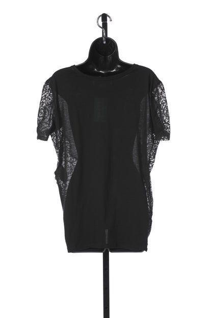 Stella McCartney Black Crew Neck Short Sleeve Top w Lace Detail