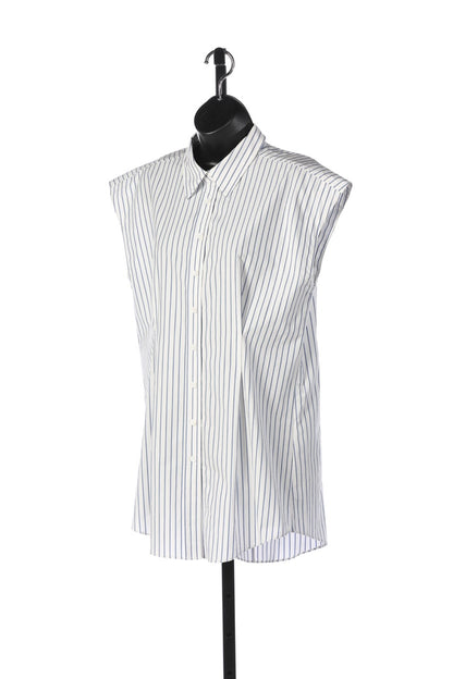 CO Essentials White & Blue Striped Cap Sleeve Button Down Blouse NWT