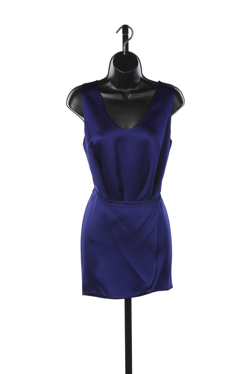 Rosetta Getty Royal Blue Satin Sleeveless Waist Tie Blouse NWT