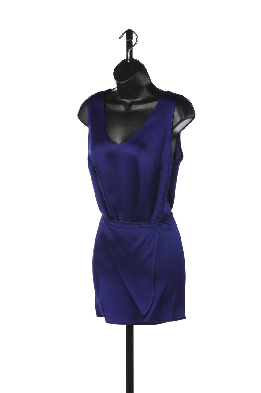 Rosetta Getty Royal Blue Satin Sleeveless Waist Tie Blouse NWT