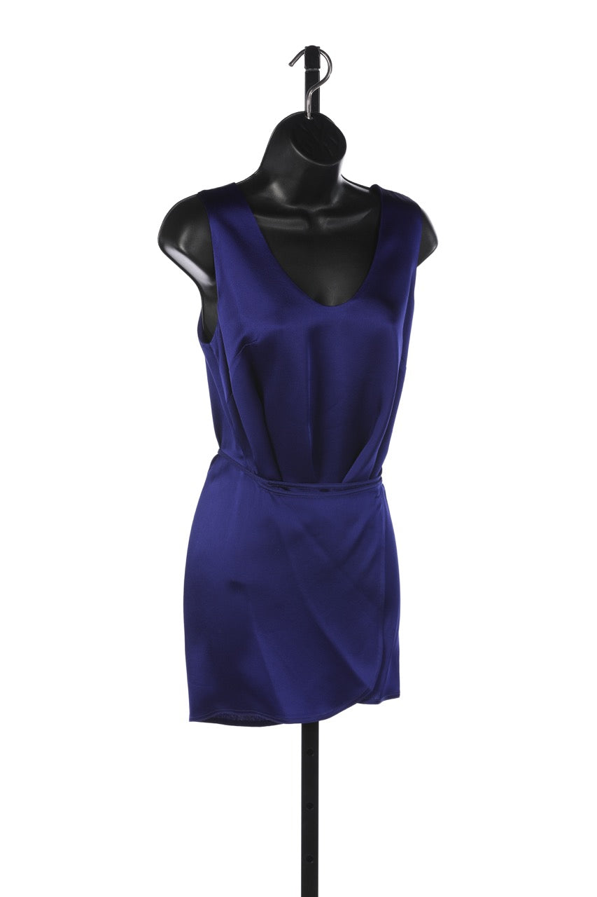 Rosetta Getty Royal Blue Satin Sleeveless Waist Tie Blouse NWT