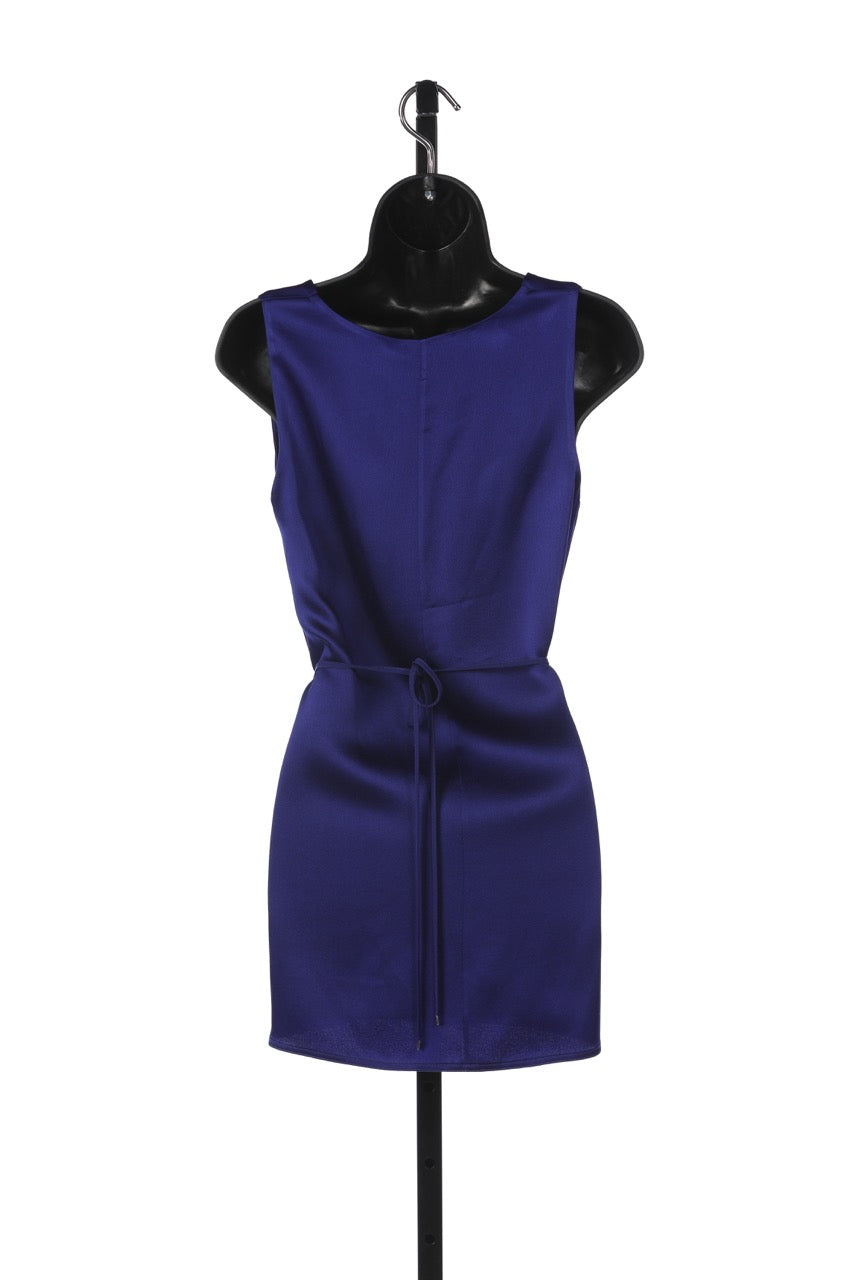 Rosetta Getty Royal Blue Satin Sleeveless Waist Tie Blouse NWT