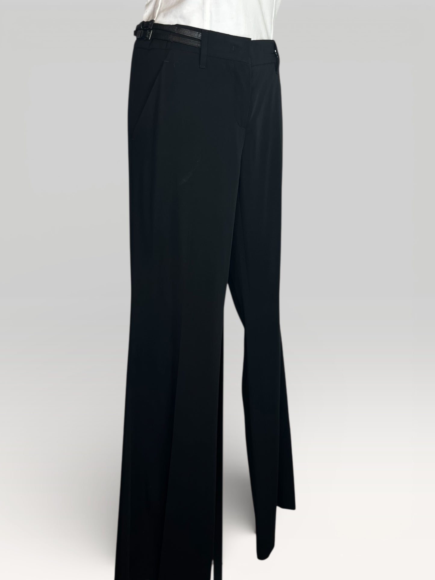 Prada Black Straight Leg Double Belt Flare Trousers