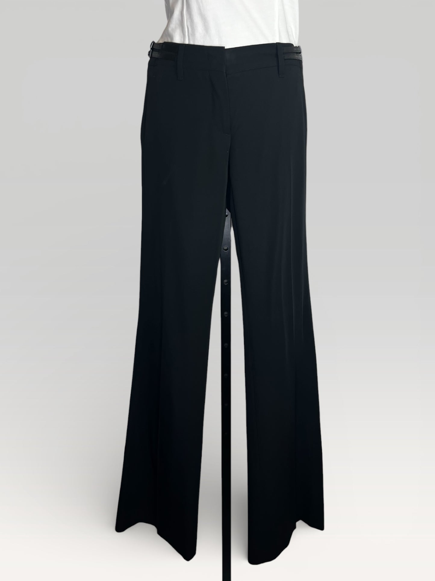 Prada Black Straight Leg Double Belt Flare Trousers