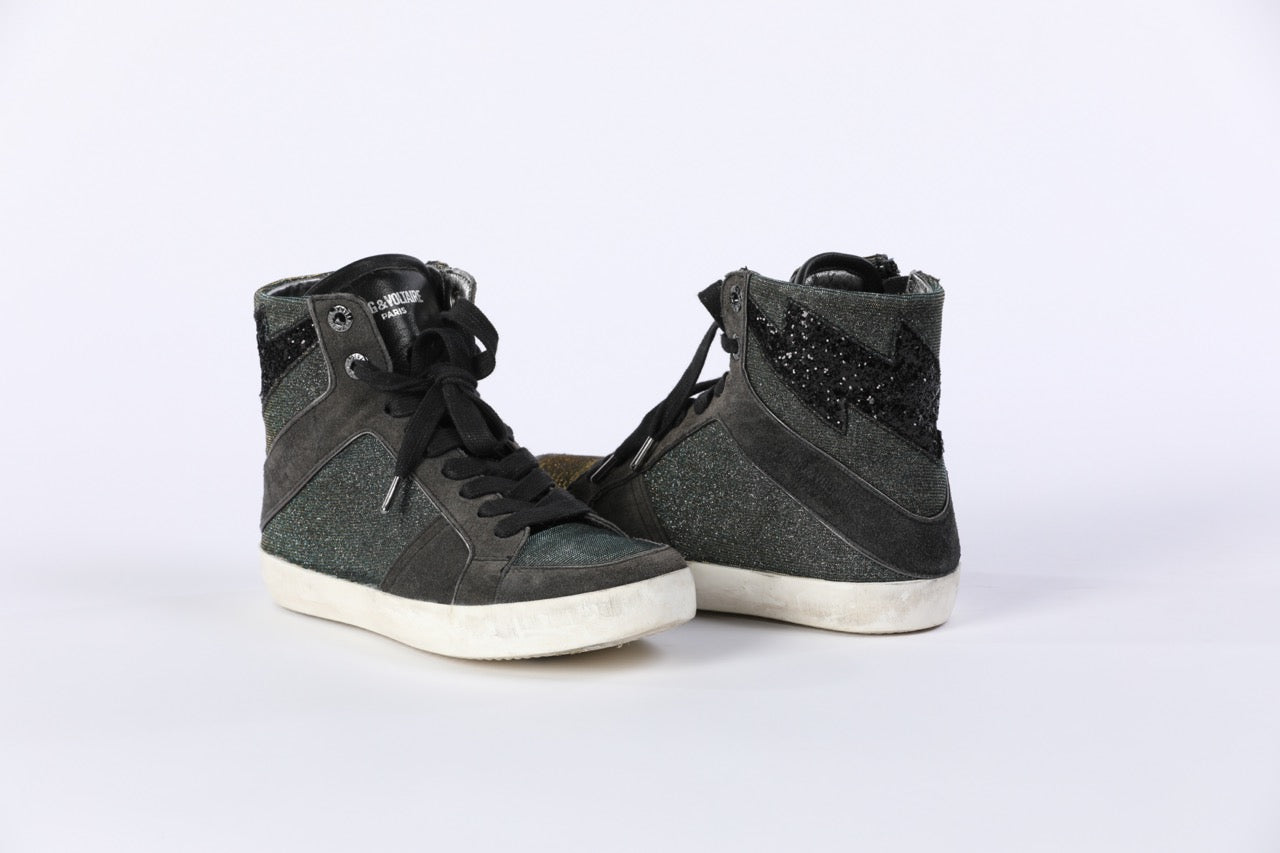 (G) Zadig & Voltaire Leather & Textiles Sparkly High Top Sneakers