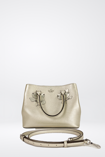 Kate Spade Silver/Gold Leather Floral Embellished Handbag