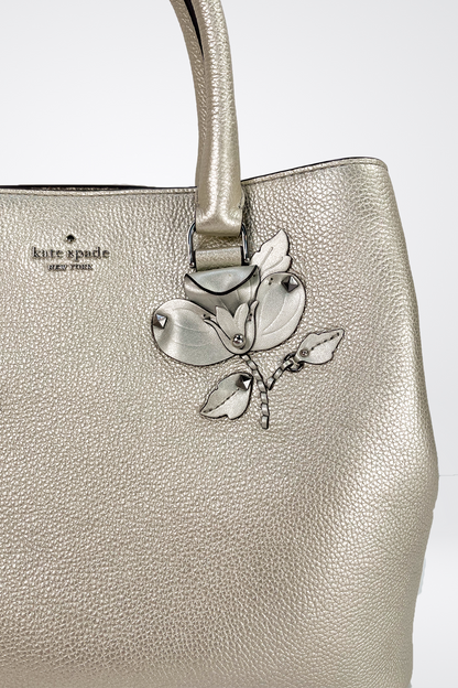 Kate Spade Silver/Gold Leather Floral Embellished Handbag