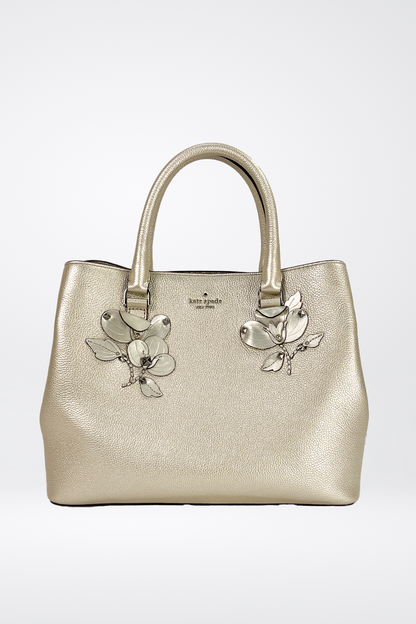 Kate Spade Silver/Gold Leather Floral Embellished Handbag