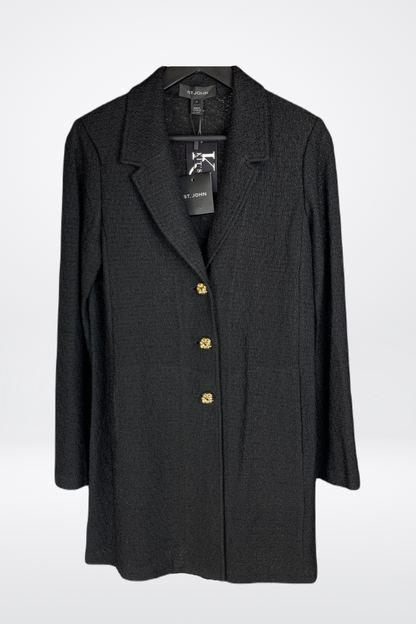 St. John Long Wool Knit Blazer with Gold Knot Buttons NWT
