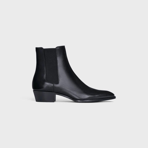Celine Black Leather Pointed Toe Block Heel Ankle-High Boots