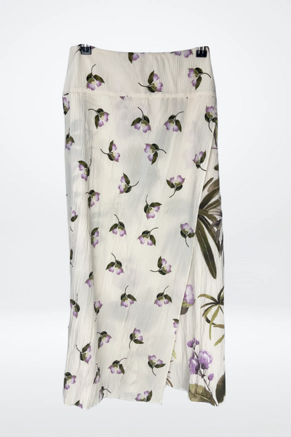 Vince Purple & Green Floral Print on Cream Split Layered Midi Skirt NWT