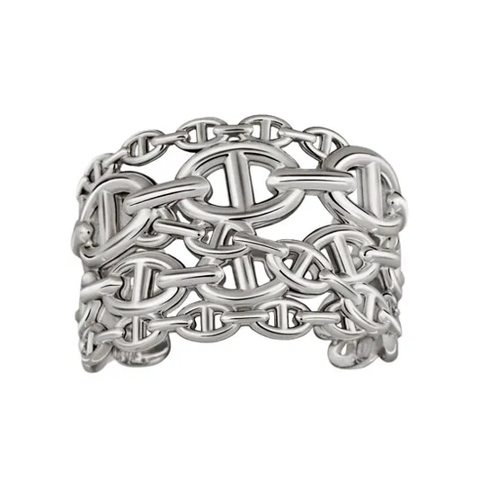 Hermes Silver Chaîne D'ancre Enchaînée Chain Cuff Bracelet