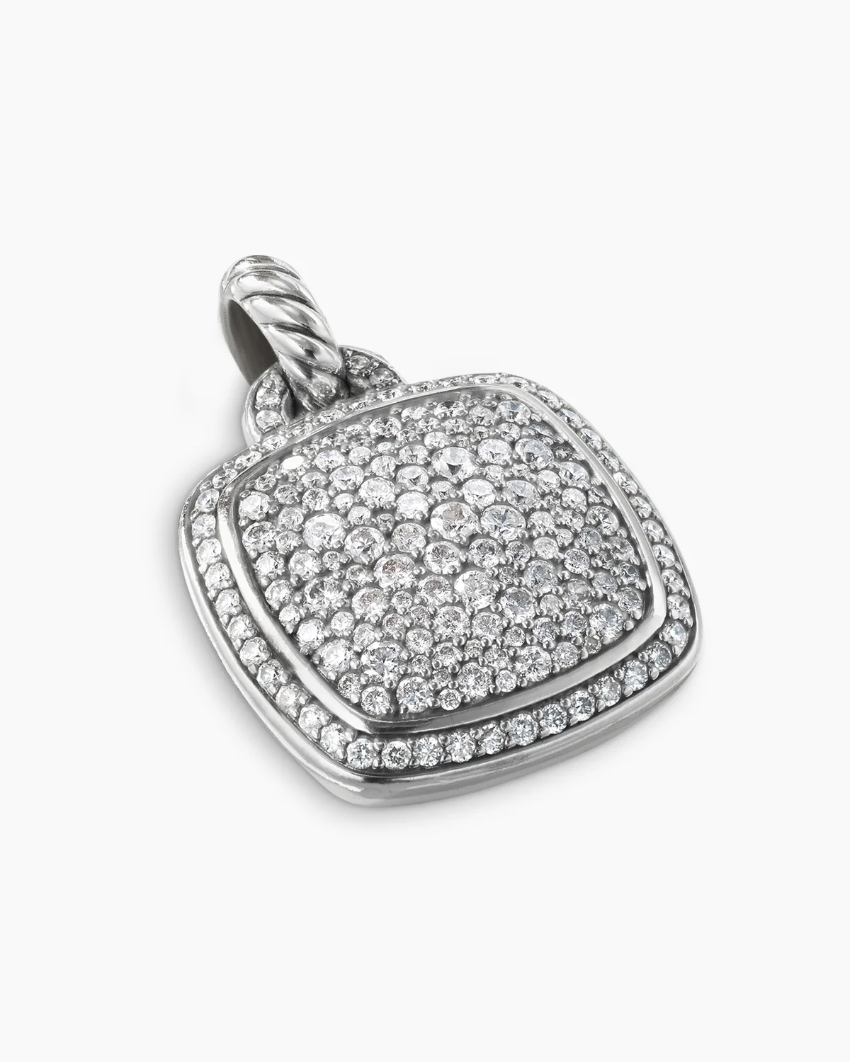 David Yurman Sterling Silver Diamond Pave Albion® Pendant, 17mm on Sterling Silver Double Wheat Chain Necklace with Diamonds, 4mm - 18"