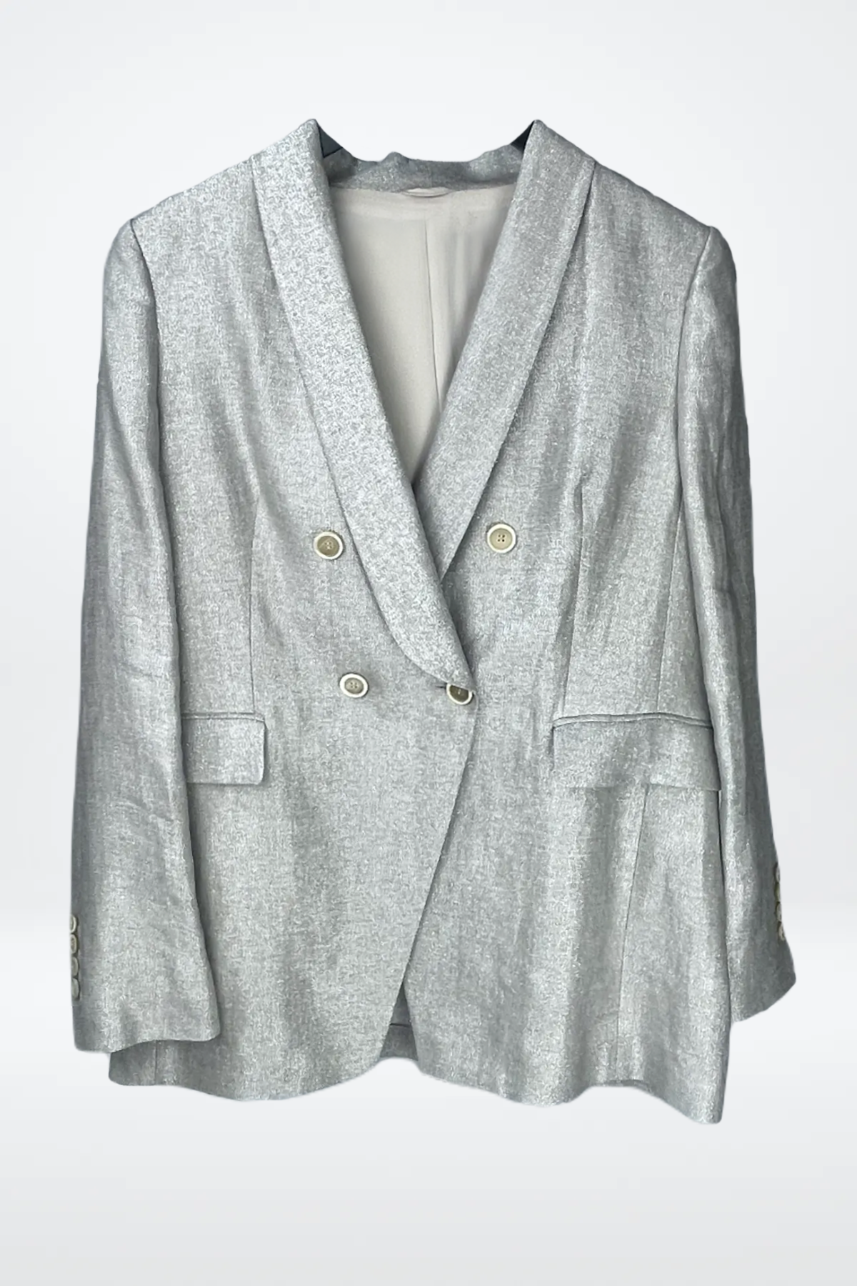 Brunello Cucinelli Shimmered Linen Double-Breasted Blazer Jacket NWT