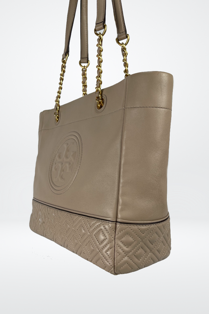 Tory Burch "Ella Chain Tote" Large Leather Tote w Chain Strap & Quilted Logo