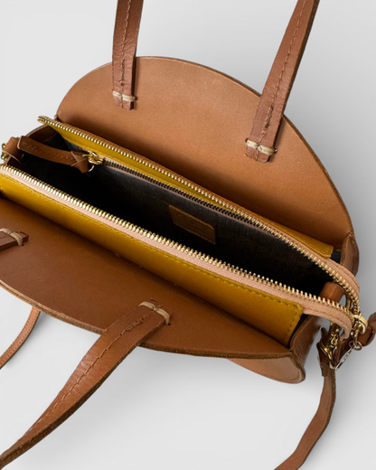 Clare V Brown Leather Round Circle Top Handle/ Crossbody Bag