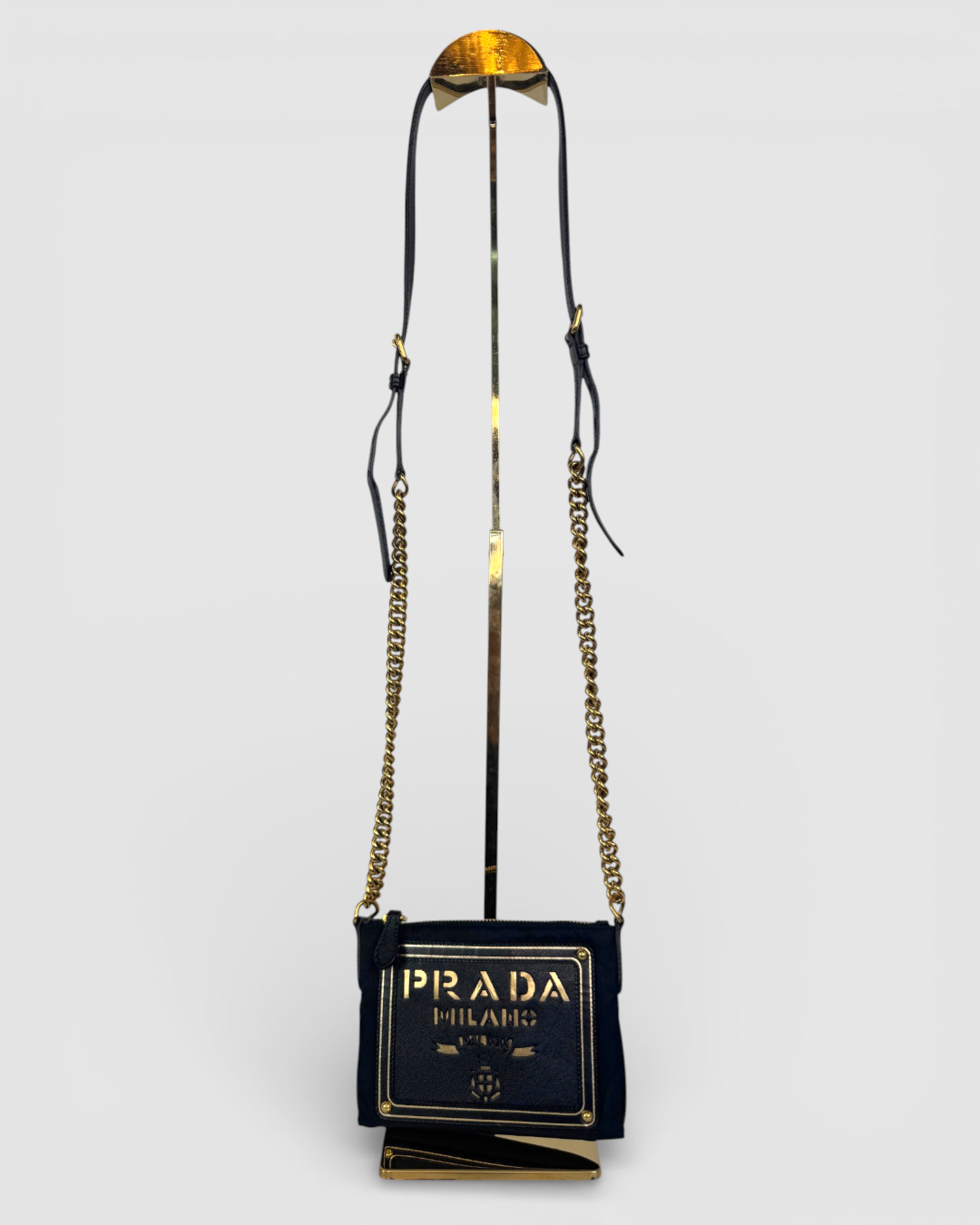 Prada Black Tessuto Oro Nylon Gold Logo Mini Chain Bag
