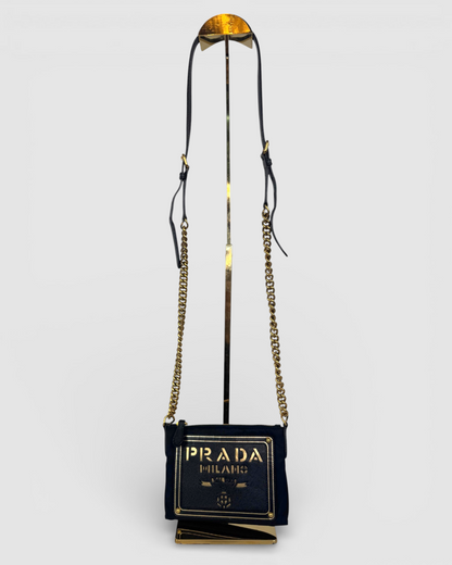Prada Black Tessuto Oro Nylon Gold Logo Mini Chain Bag