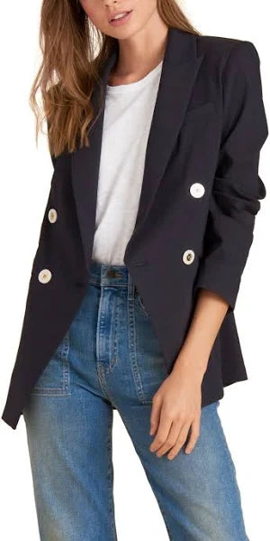 Veronica Beard Linen/Wool Blue Blazer Jacket w Pearl & Gold Buttons