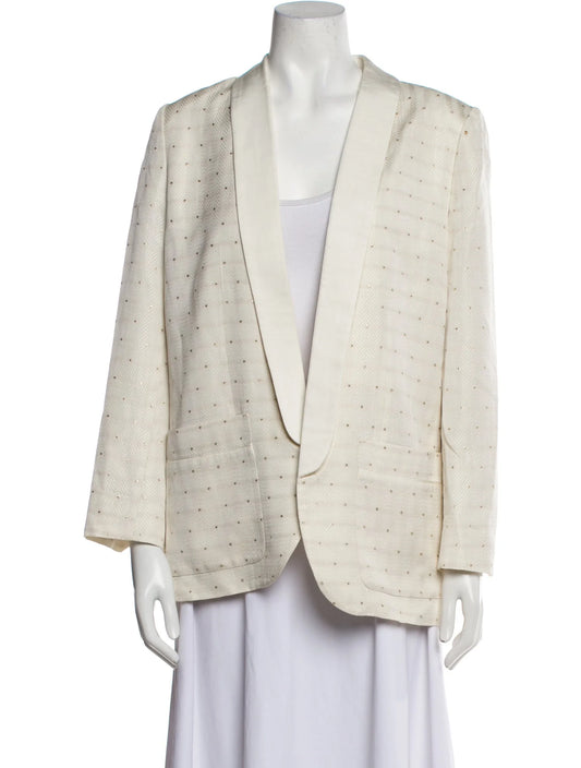 Zadig & Voltaire Pearl White Open Face Blazer w Gold Sparkle Dot Detail